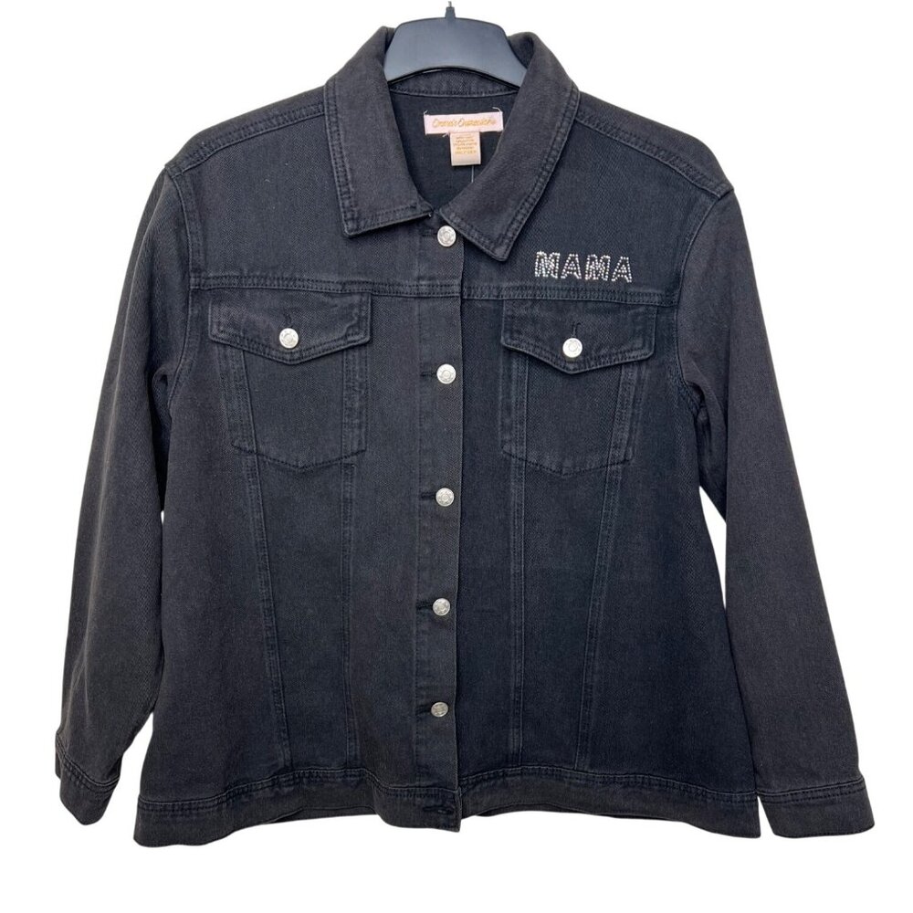 Emmas Expressions "Mama" Embroidered Black Denim Jacket With Butterfly Medium - Picture 2 of 14